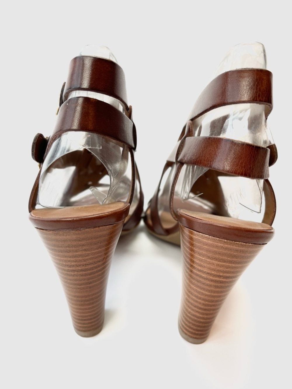 BROWN LEATHER STRAPPY BLOCK HEEL SANDAL - Picture 5 of 8